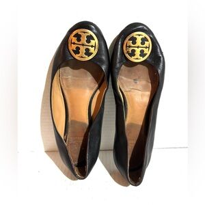 Tory Burch Black Flats with Gold Emblem